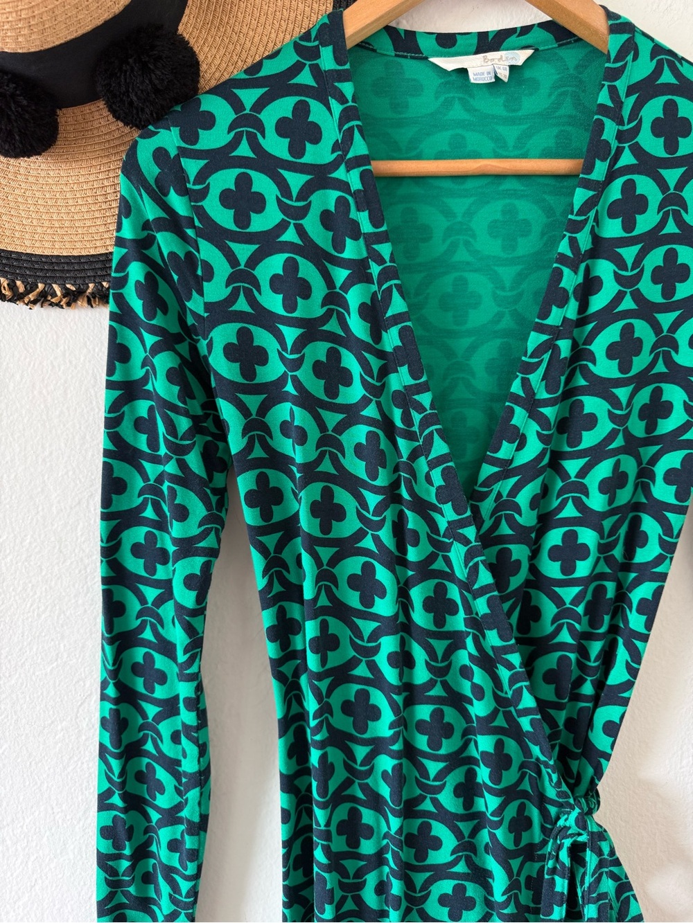 Boden Green Printed Wrap Dress Long Sleeve Viscose Blend Size 2 - Picture 11 of 13